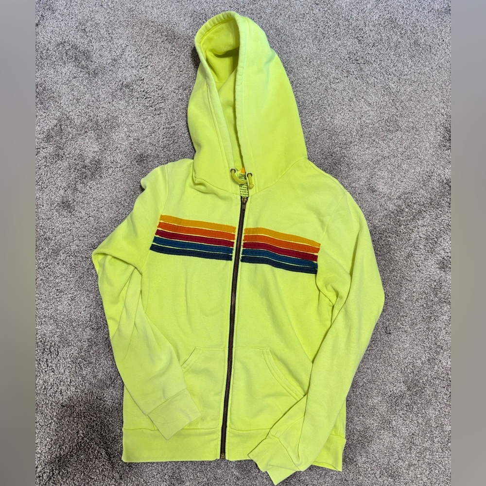 Aviator Nation Yellow 5 Stripe Zip Up Sweatshirt
